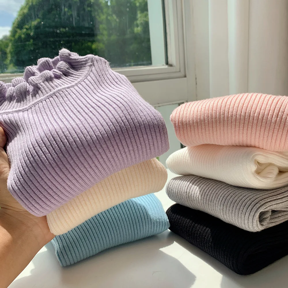 

Kids Girls Knitted Sweaters Brief Pullover Bottoming Knitwear Children's Clothes for Spring Autumn