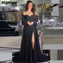 Eightale Black Evening Dress Long Puffy Sleeves Chiffon Off Shoulder Customized A-Line Prom Gown Party Dress robe de soiree