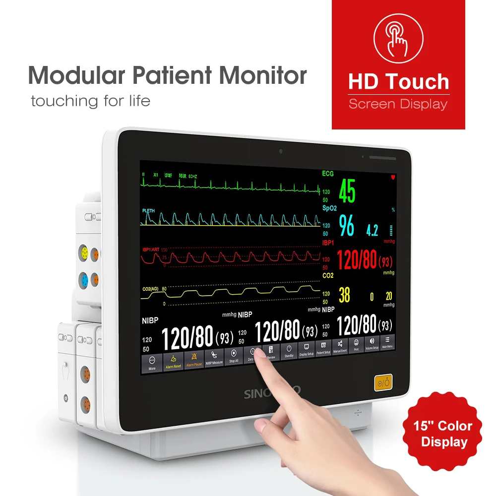 

M5 Portable Modular Patient Monitor 15.6'' HD Touch Multi Parameters ECG NIBP SPO2 TEMP RESP PR IBP ETCO2 Vital Signs Monitor