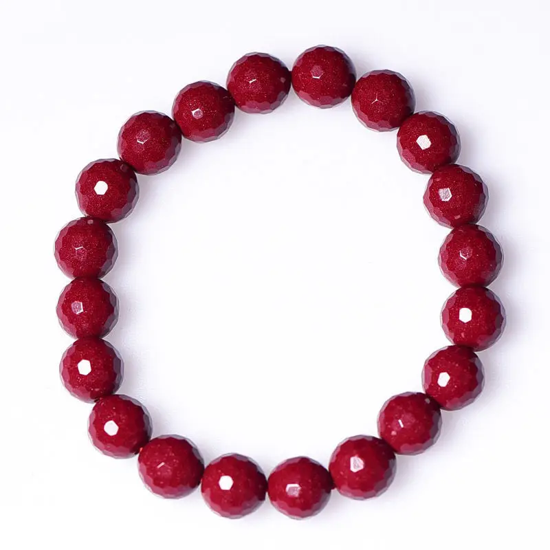 Cinnabar Cut Round Bead Loose Bead Bracelet, Same for Men and Women