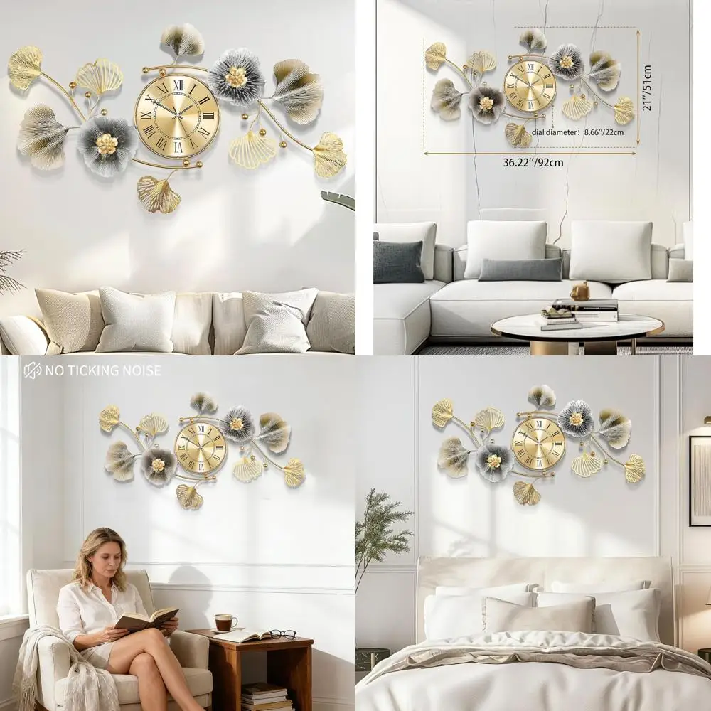 

Wall Clocks for Living Room Decor,Large Wall Clock,3D Creative Metal Ginkgo Leaf Design,with Silent Movement Wall Clocks for Hom