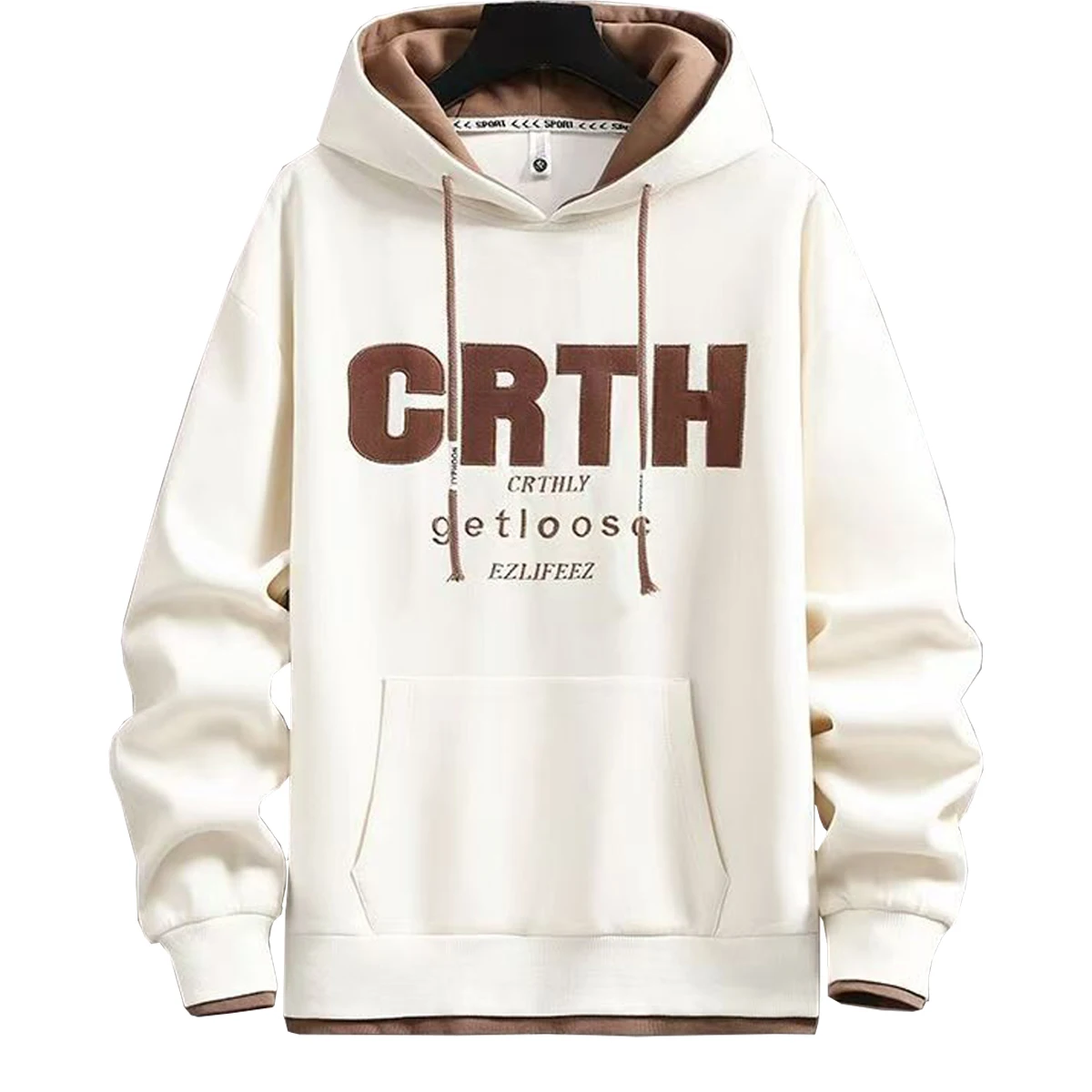 Men's Hoodie With Solid Color Printed Letters Double Layered Thick Hoodie Young People Autumn Winter Student Outfit