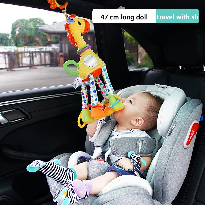 Montessori Children Rattles Toy Soft Giraffe Animal Vehicle-Mounted Pendant Toy Baby Cuddle Accompany Toy Journey Companion Toys