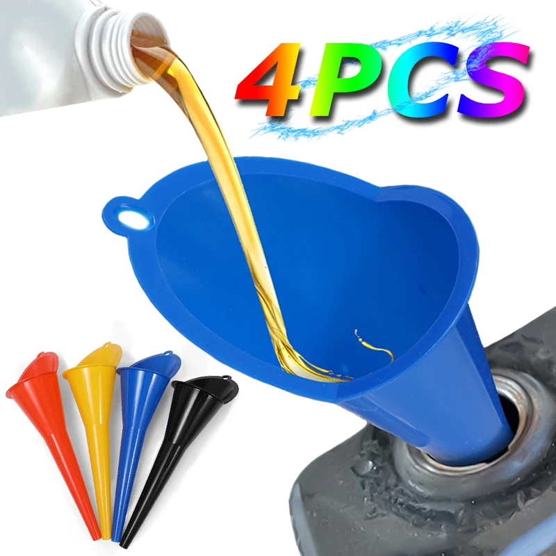 4pcs Car Oil Filling Equipment Universal Multi-color Anti-splash Plastic Long Stem Funnel Auto Motorcycle Refueling Accessories