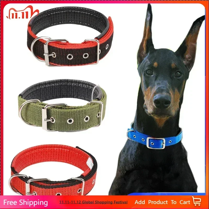 

Durable Padded Puppy Big Dog Collars for Small Large Dogs Adjustable Nylon Collar Pet Accessories Greyhound Wheeling Supplies