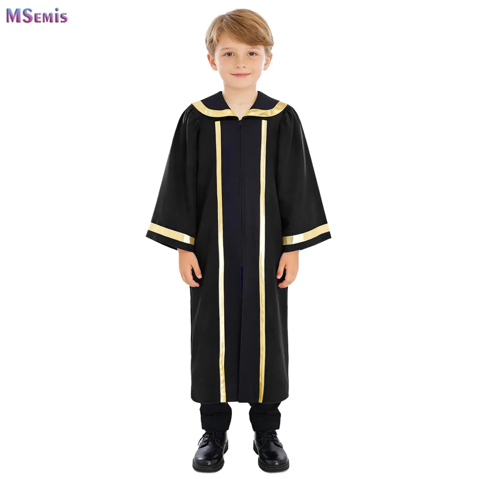 

Boys Girls Halloween Priest Cosplay Costume Church Worship Praise Dance Robe Christian Choir Long Sleeve Metallic Gown Outfits