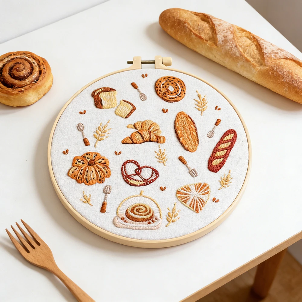 DIY Stickerei Brot-Stempelmuster Kreuzstich-Sets Lebensmittel Komplettes Handarbeitsset Kunstwerk Nähzubehör Heimdekoration