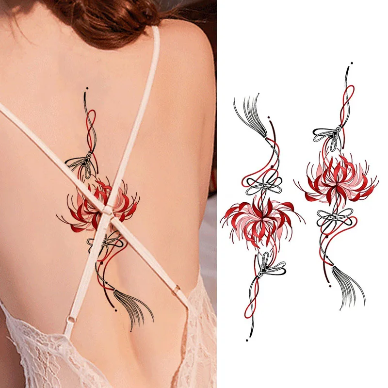 Chinese tassel-style colorful back tattoo stickers, sexy waterproof realistic temporary tattoo stickers for women's chests.