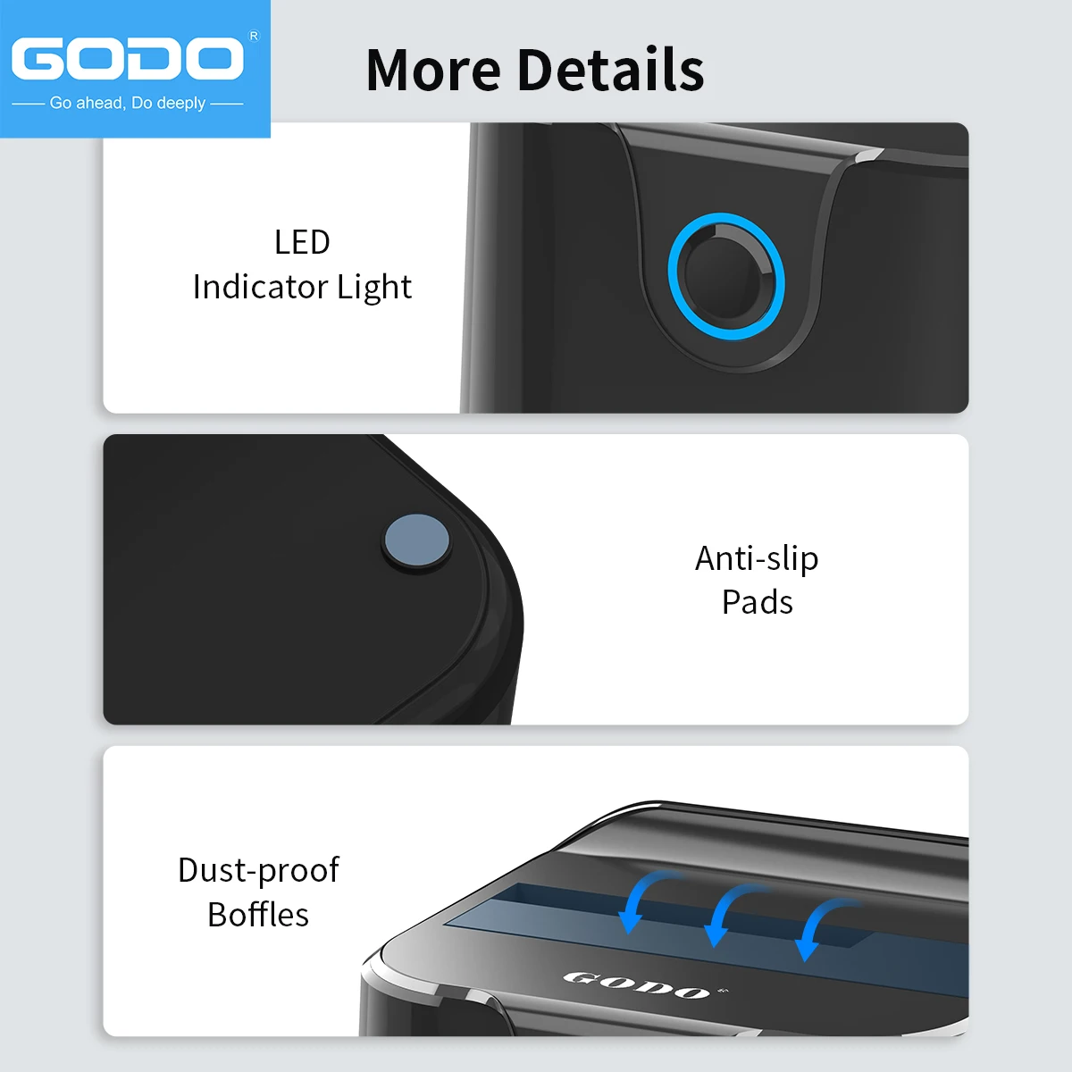 GODO Station d'accueil pour disque dur unique USB 3.0 vers SATA III pour disque dur SSD 2,5/3,5 pouces, station de disque dur externe avec UASP (5 Gbps)