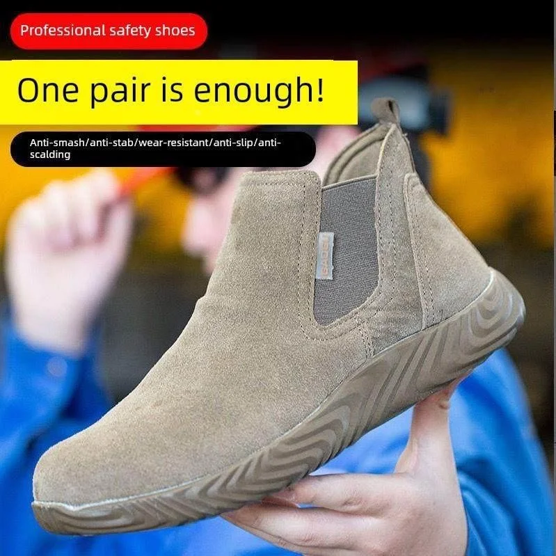 Leather Welder Anti-impact Shoes Men's Labor Protection Steel Toe Steel Plate Anti-stab Lightweight Soft Bottom One-Touch Con...