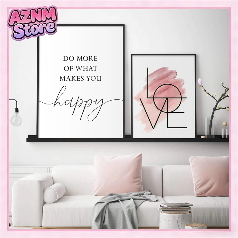 1pc frameless Canvas painting Blush Pink Feather Canvas Painting Inspirational Quote Posters and Prints Love Sign Wall Art Pi