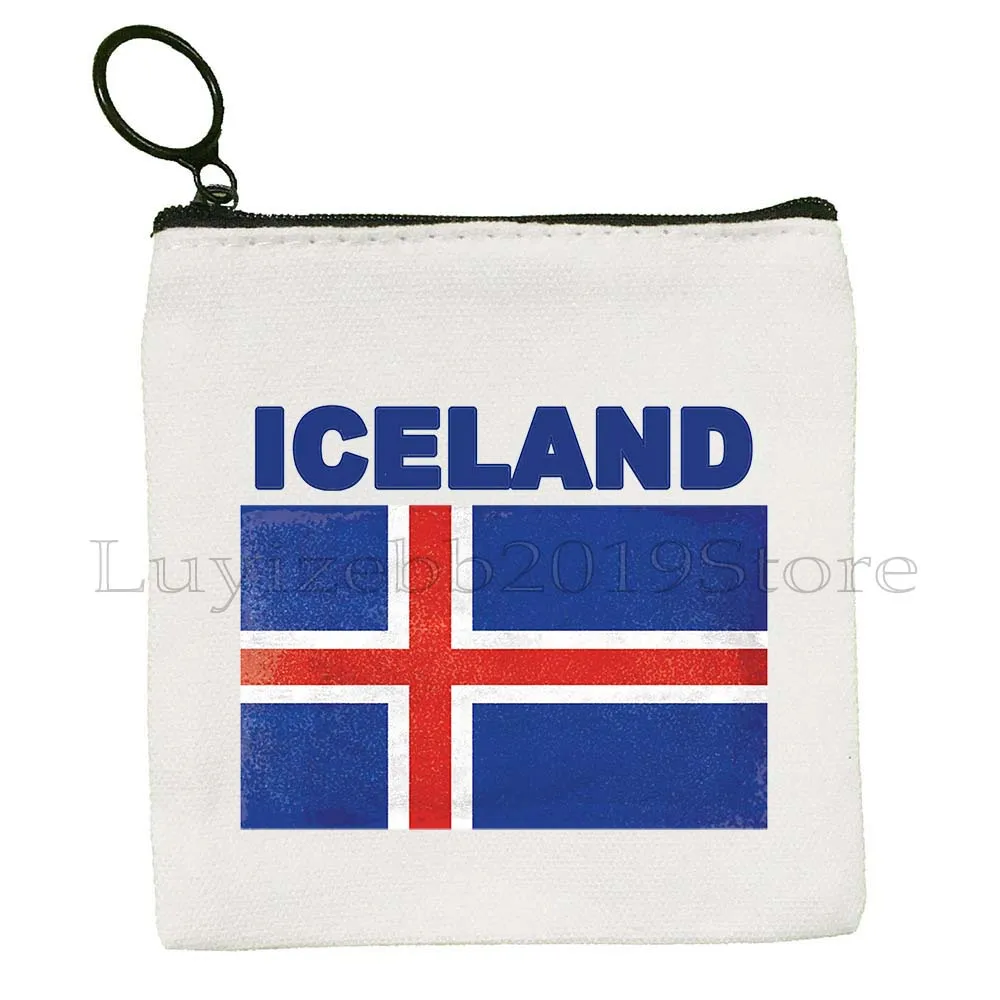 

Iceland Heart Flag Coat of Arms Map Reykjavik Landmark Souvenir Stamp Viking Canvas Coin Purse Key Case Bag Wallet Zipper Pouch