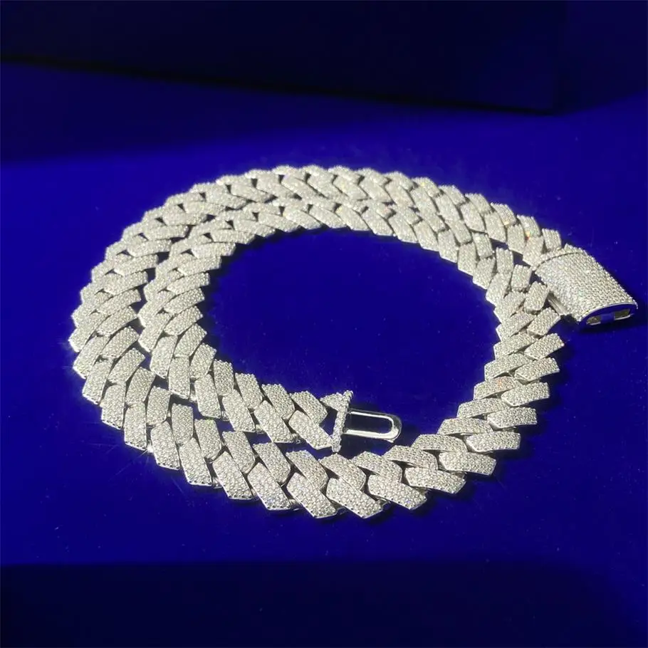 

Factory Wholesale Hiphop Vvs Moissanite Diamond Tester 925 Sliver 10mm Cuban Link Chain For Men