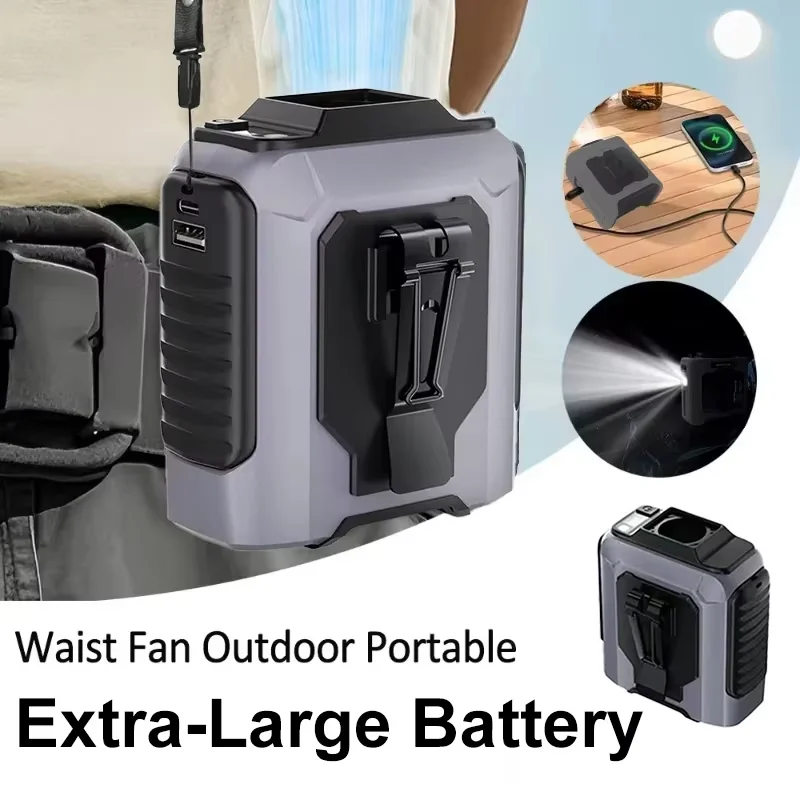 Ventilador de cintura portátil de 10000mAh - Power Bank e luz LED - mãos livres para trabalho/viagens ao ar livre