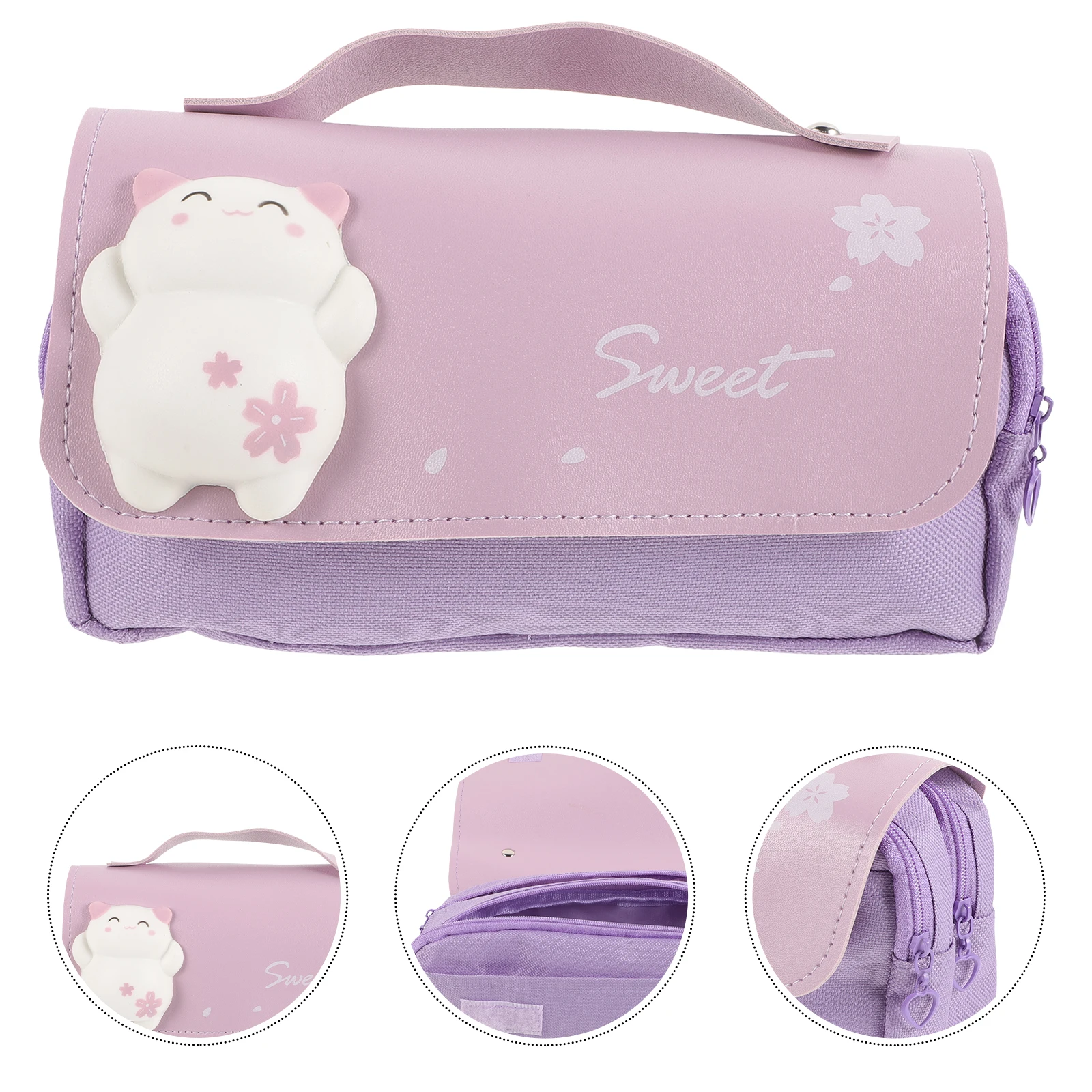 Adorable Pencil Pouch Portable Multi-Use Pencil Case with Handle Cartoon Stress Relief Design Large Zipper Pen Bag for School