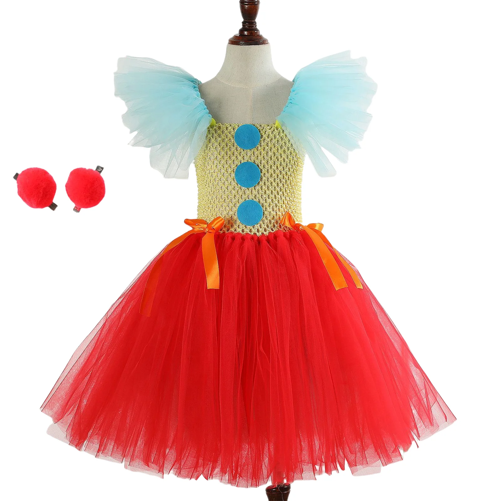 Toddler Baby Girl Colorful Clown Dress Kids Girls Clown Tulle Skirt Princess Sleeveless Birthday Tutu Party Dress for Party