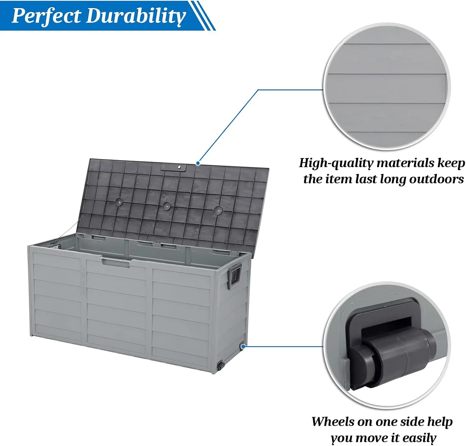 75 Gallon Outdoor Storage Box, Patio Deck Box Furniture with Lockable Design, Plastic Storage Containers with Lid for Garden