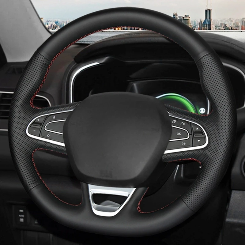 Custom Car Steering Wheel Braid Cover Genuine Leather 100% Fit For Renault Kadjar Koleos Megane Talisman Scenic Espace 2015-2018