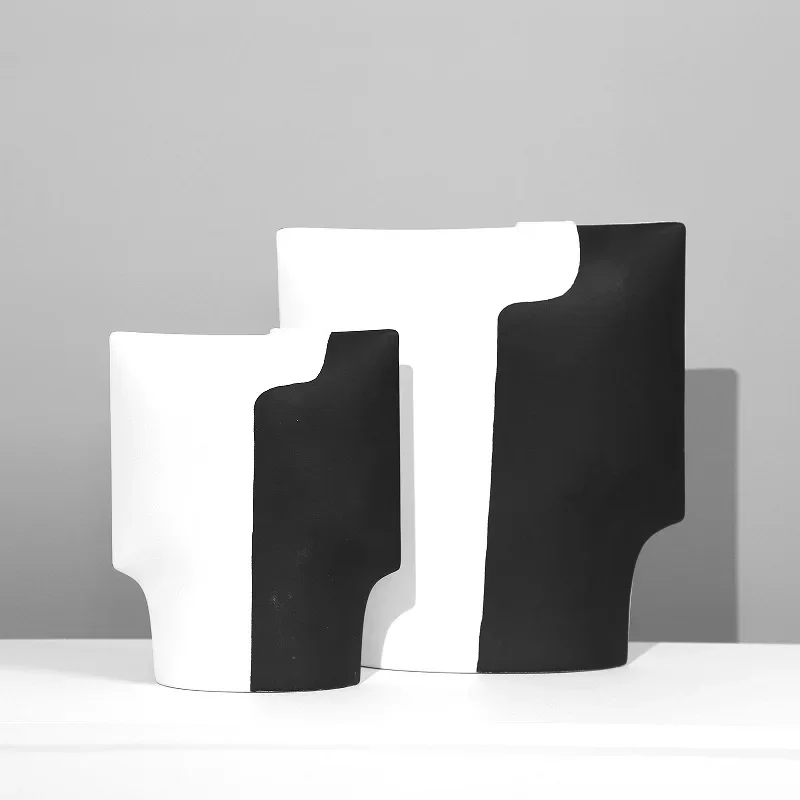 Ceramic Vase Black and White Geometry Flower Ware Arrangement Handicrafts Ornaments Home Decoration
