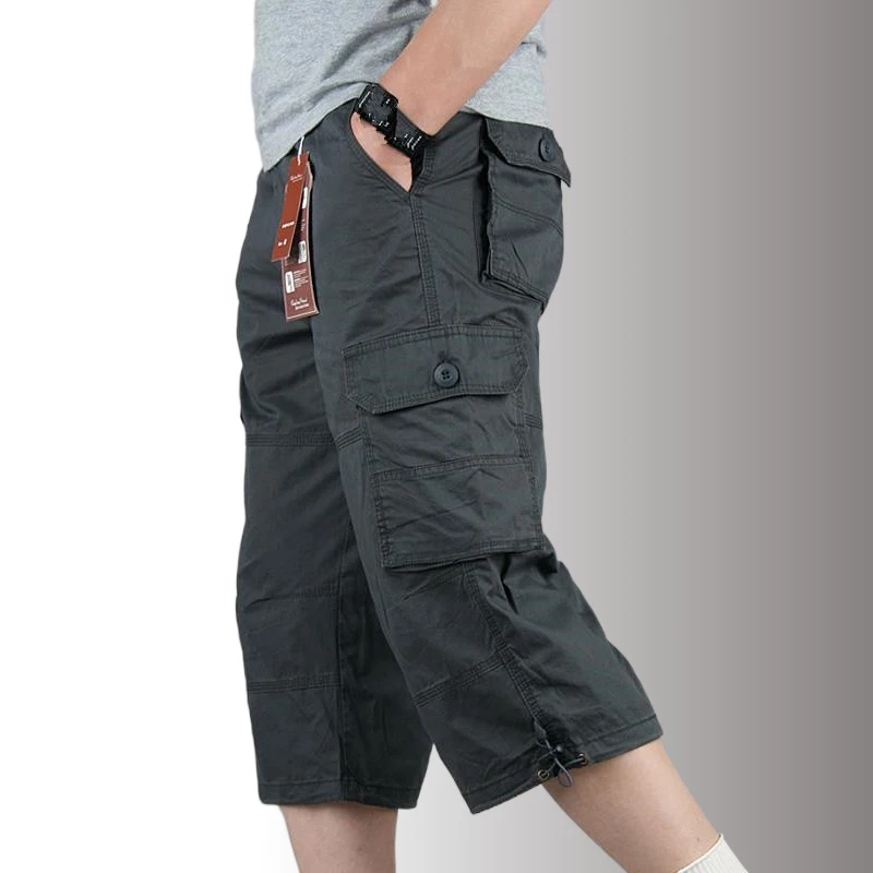 

Summer Knee Length Cargo Shorts Men Casual Mulit-Pocket Cotton Short Pants Male Joggers Breathable Short Trousers Plus Size 5XL