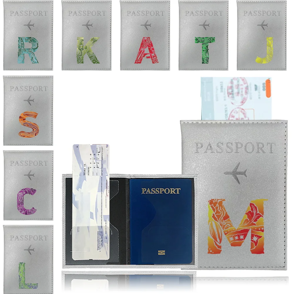 

PU Passport Holder Silver Color Travel Document Bag Passport Cover Passports Case Engraveimage Print Series Business Card Holder