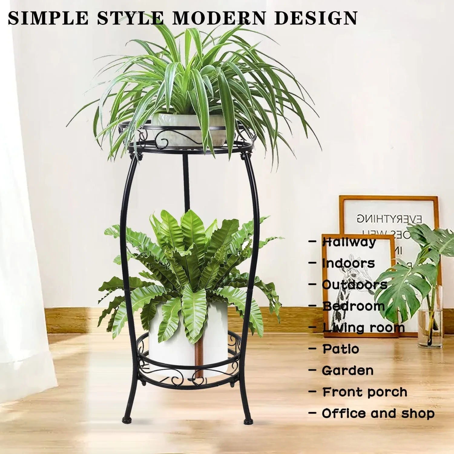 2-layer Circular Iron Flower Rack Outdoor Balcony Flower Pot Rack Creative Indoor Plant Rack Rust Proof Iron Support Frame