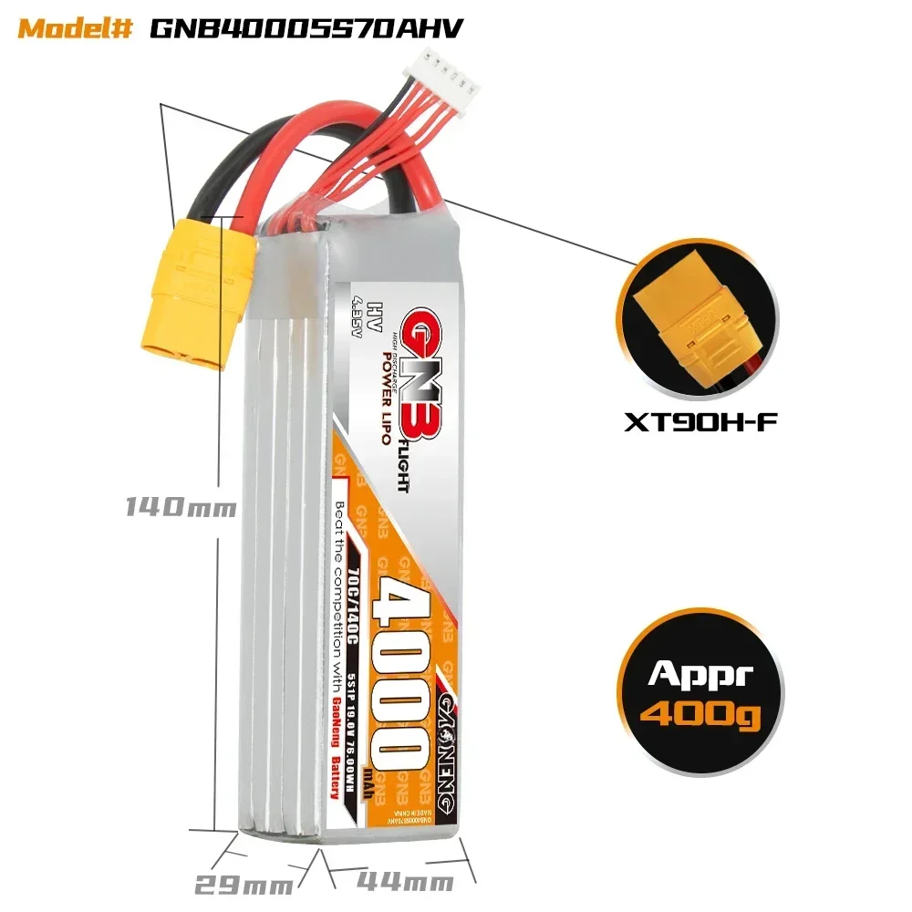 GAONENG GNB 19V 4000mAh HV 5S 70C LiPo Battery with XT60 XT90 EC5 T-Plug Connector for FPV Drone RC Helicopter Boat