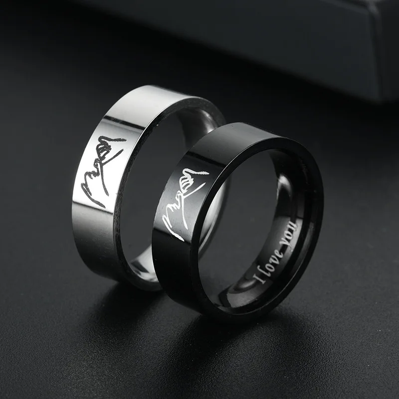Titanium Steel Couple Rings Romantic Design Letters I LOVE YOU Inside Jewelry Gifts Wedding Valentine Day Anniversary Gift