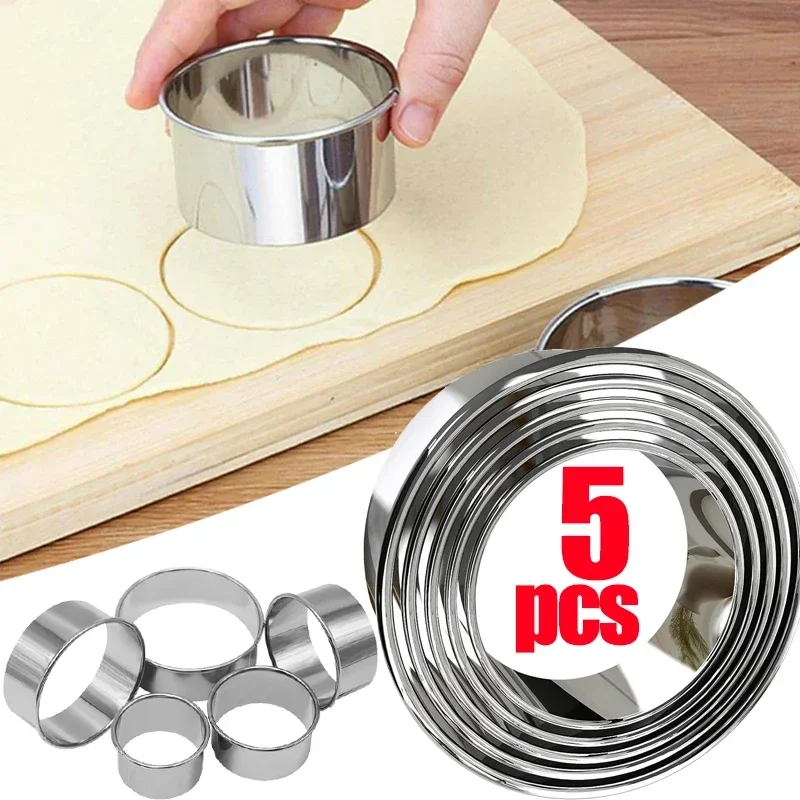 5PCS/set Kitchen Stainless Steel Biscuit Mold Round Cookie Cutter Set Baking Pastry Cake Mould DIY Dumplings Skin Cutting Tools