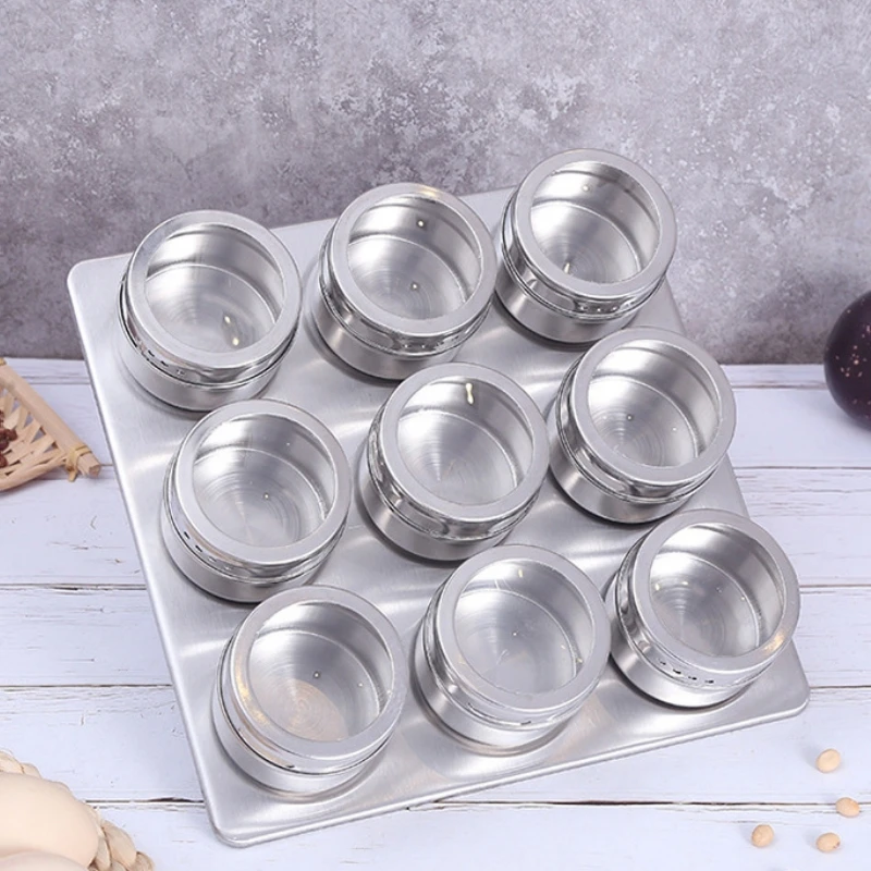 New Magnetic Spice Jar Set Stainless Steel Spice Tins Spice Storage Container Pepper Seasoning Sprays Tools with Spice Label