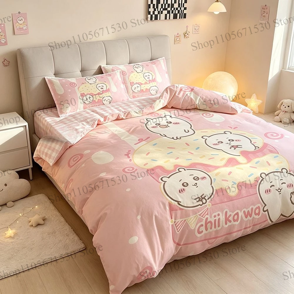Kawaii Chiikawa Cute Cotton Bedding Set Class A Full Cotton Four Piece Set Cartoon Small Eight Quilt Cover Sheet Cartoon Lovely