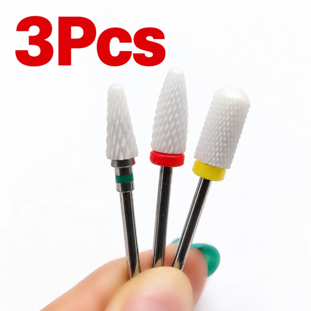 3Pcs Ceramic Nail Drill Bit Set Electric Nail File Grinding Heads for Gel Polish Removal Manicure And Pedicure Tools view 3