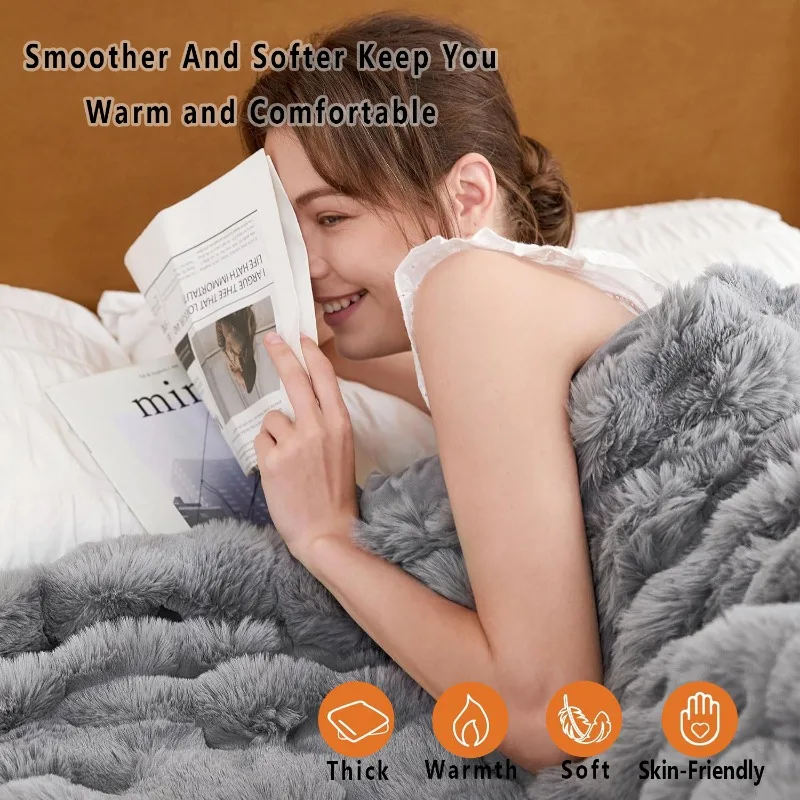 US 130*190cm Light Luxury Plush Heating Blanket Office Shawl Single Advanced Induction Electric Blanket Floor Heating System