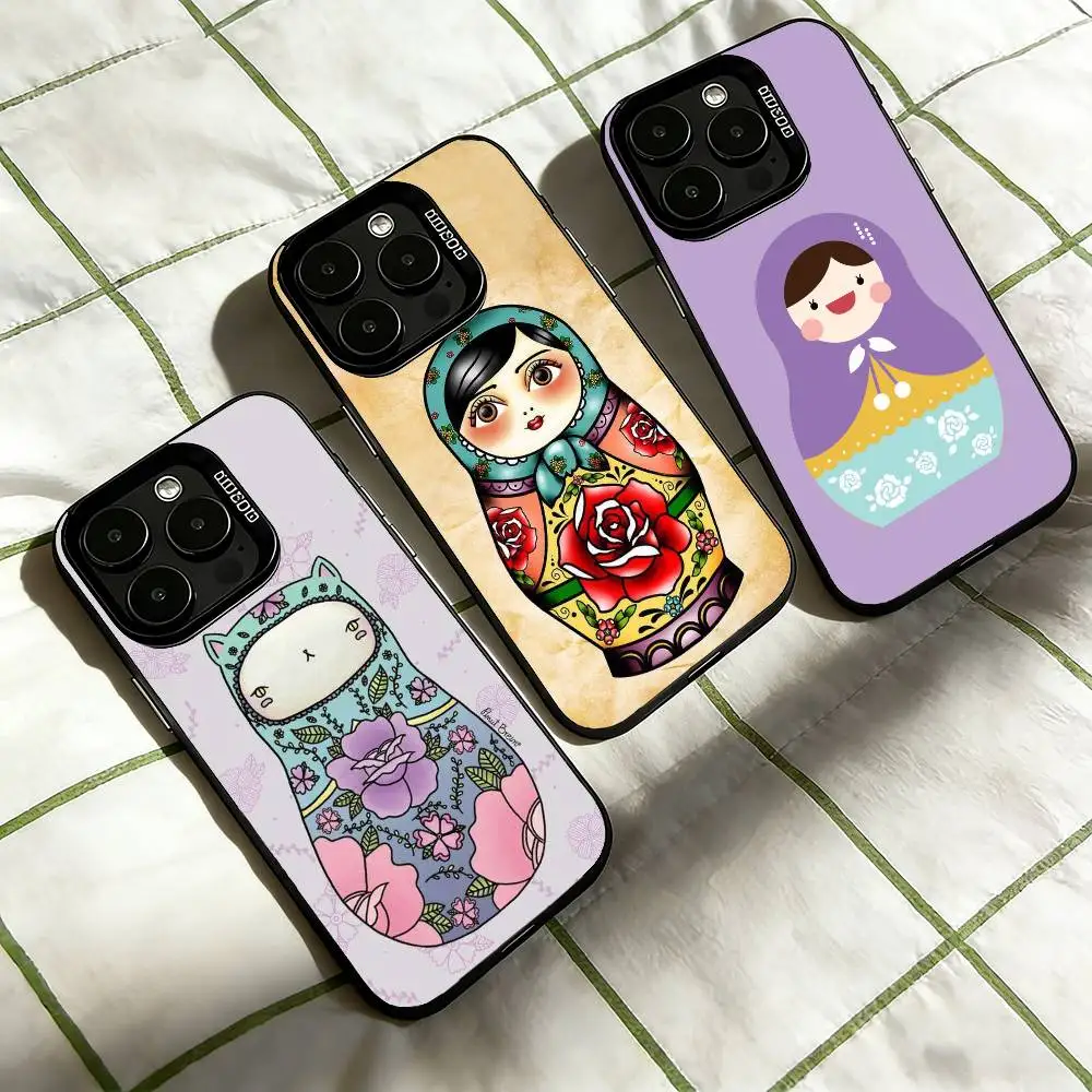 

Cute Russian Art Matryoshka Phone Case For iPhone 17,16,15,14,13,12,11 Plus,Pro Max,XS,Colorful Silver Phone case Funda Cover