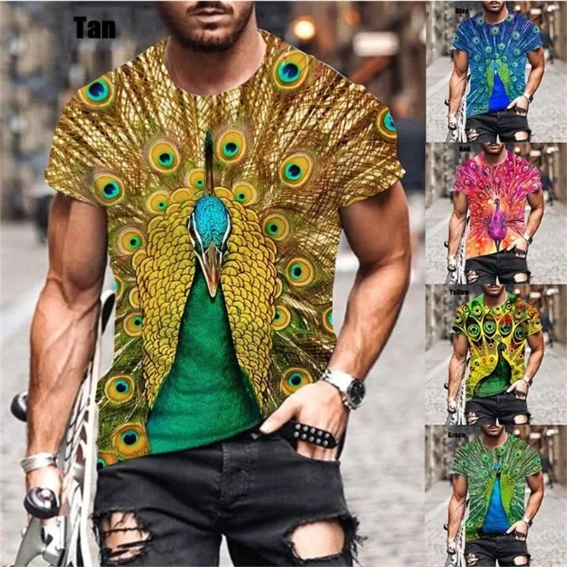 Hot Sale 3D Print Peacock Design T Shirt For Men Women Summer Short Sleeved Round Neck Tee Tops Plus Size Mens Designer Clothes