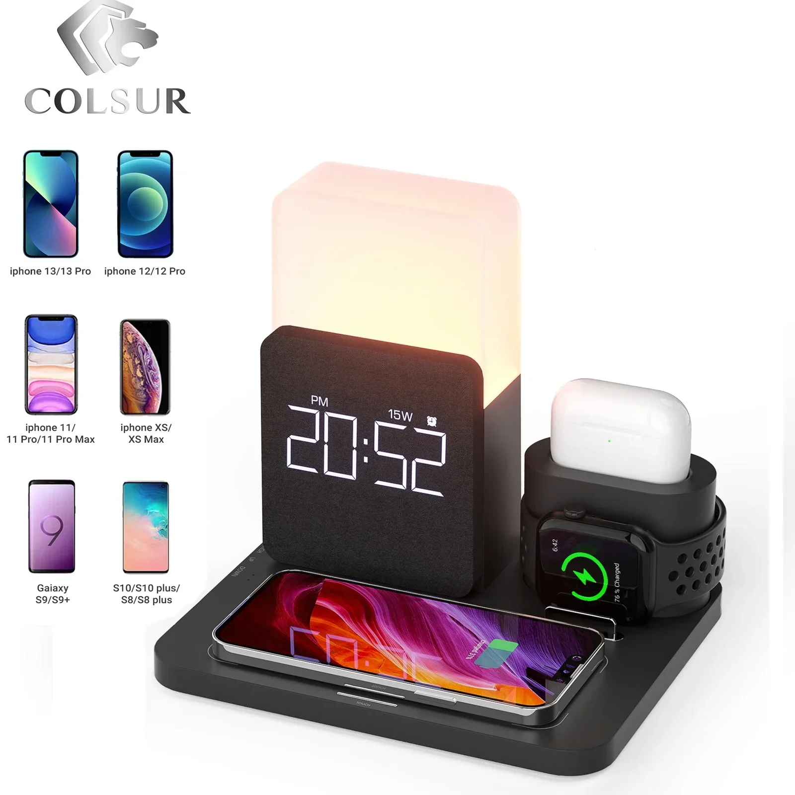 

New 4 In1 Charging Station Digital Alarm Clock Night Light for iPhone 13 Samsung IWatch Alarm Clock with Wireless Charger Dock