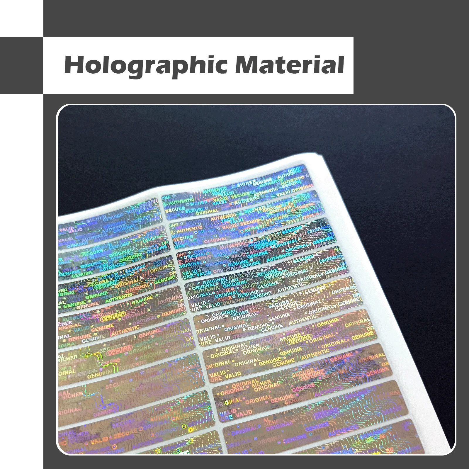 Pegatinas holográficas de 5x1cm, etiquetas adhesivas vacías de garantía, sello de seguridad de holograma plateado