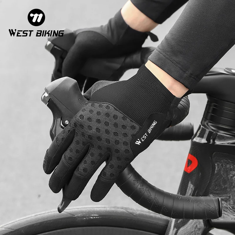 WEST BIKING Cycling Gloves Fitness Sports Running Touch Screen Non-slip Full Finger Gloves Men Women MTB Bike Motorcycle Gloves