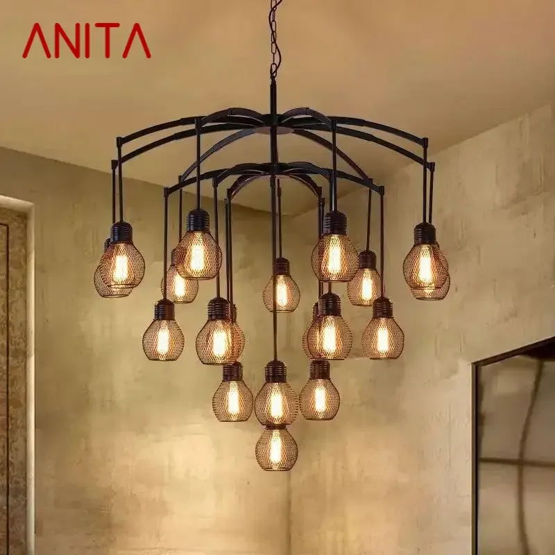 ANITA American Retro Pendent Lamp Industrial Wind Living Room Restaurant Loft Clothing Store Cafe Bar Box Homestay Chandelier