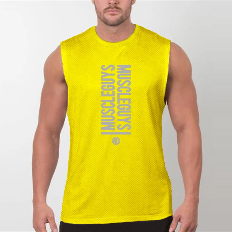 Men's Sleeveless Running Vests Quick-drying Mesh Breathable Round Neck Sports Vest Gym Exercise Fitness Training Exercise.