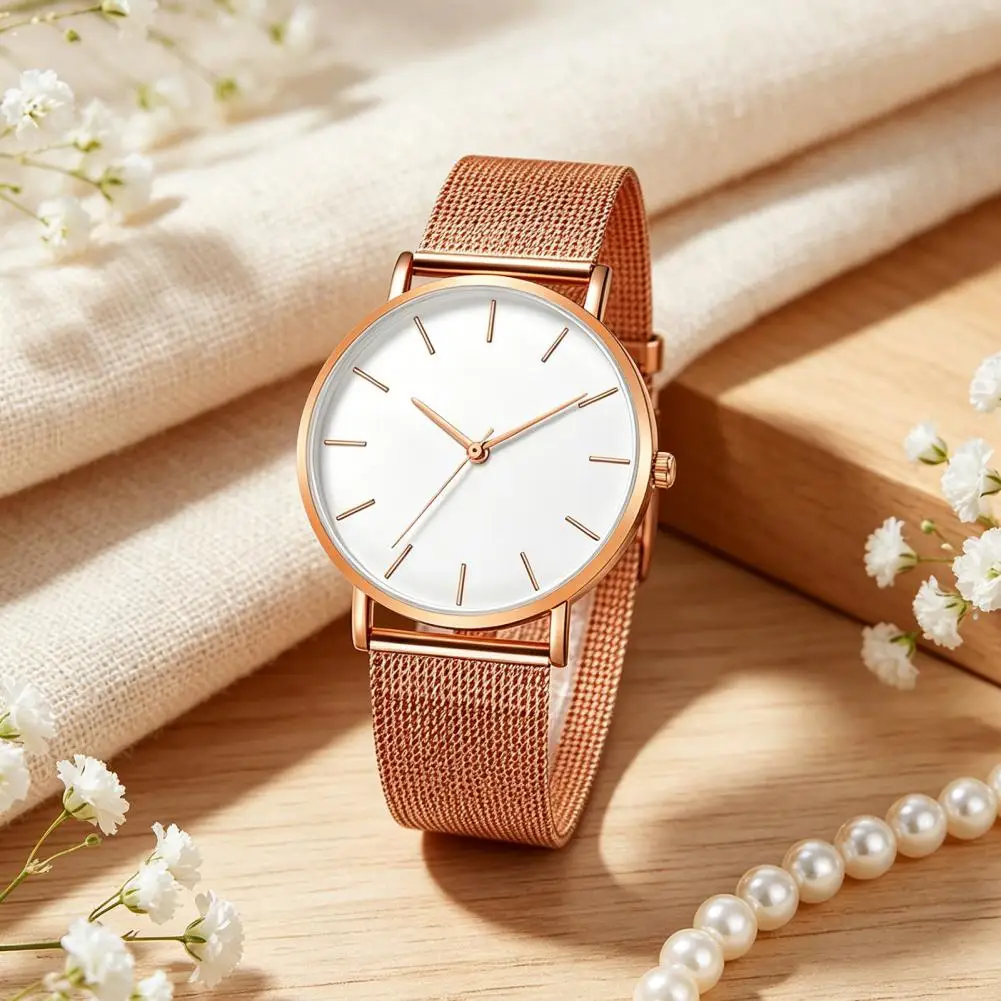 Men Mesh Band Watch Minimalist Quartz Analog Watch Simple Round Dial Watch Men 's Wrist Watches For Business Office Casual Wear