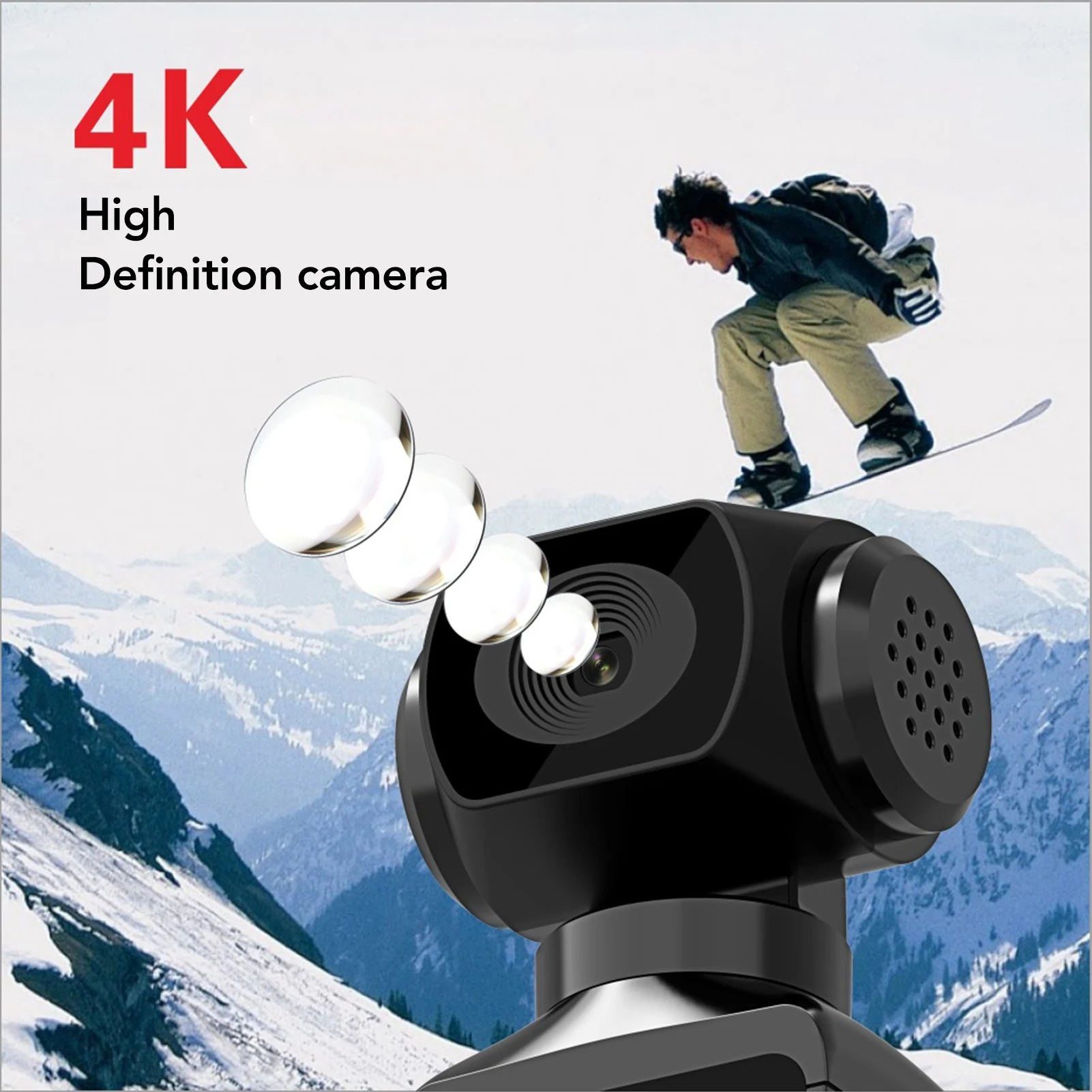 카메라 4K HD 270 °   야외 라이딩 다이빙 촬영 야외 액션 캠용 마이크 클립이 있는 회전식 흔들림 방지 Wi-Fi