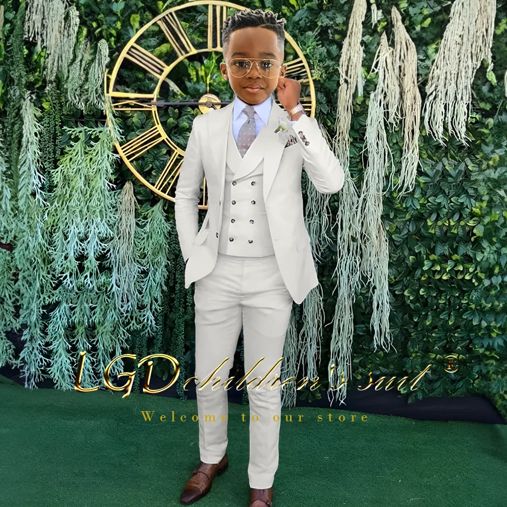 Children's beige suit 3-piece suit, custom wedding birthday boy formal suit 3-16 years old boy tuxedo (jacket + vest + trousers)