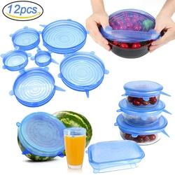 6/12Pcs/Lot Silicone Stretch Lids Universal Taper Pot Bowl Food Wrap Sealed Cover for Kitchen Cookware