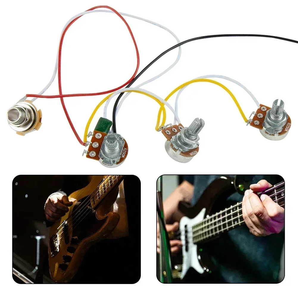 Guitar Parts Wiring Harness Prewired Set Kit Replacement 1 Tone 2 Volume 250K Pots Bass Guitar For Jazz Guitar