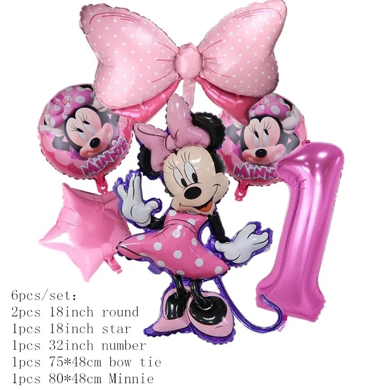 Disney Pink Minnie Mouse Foil Balloon Girls Birthday Party Decoration 1 2 3 4 5 6 7 8 9th Baby Shower Supplies Kids Toy Globos