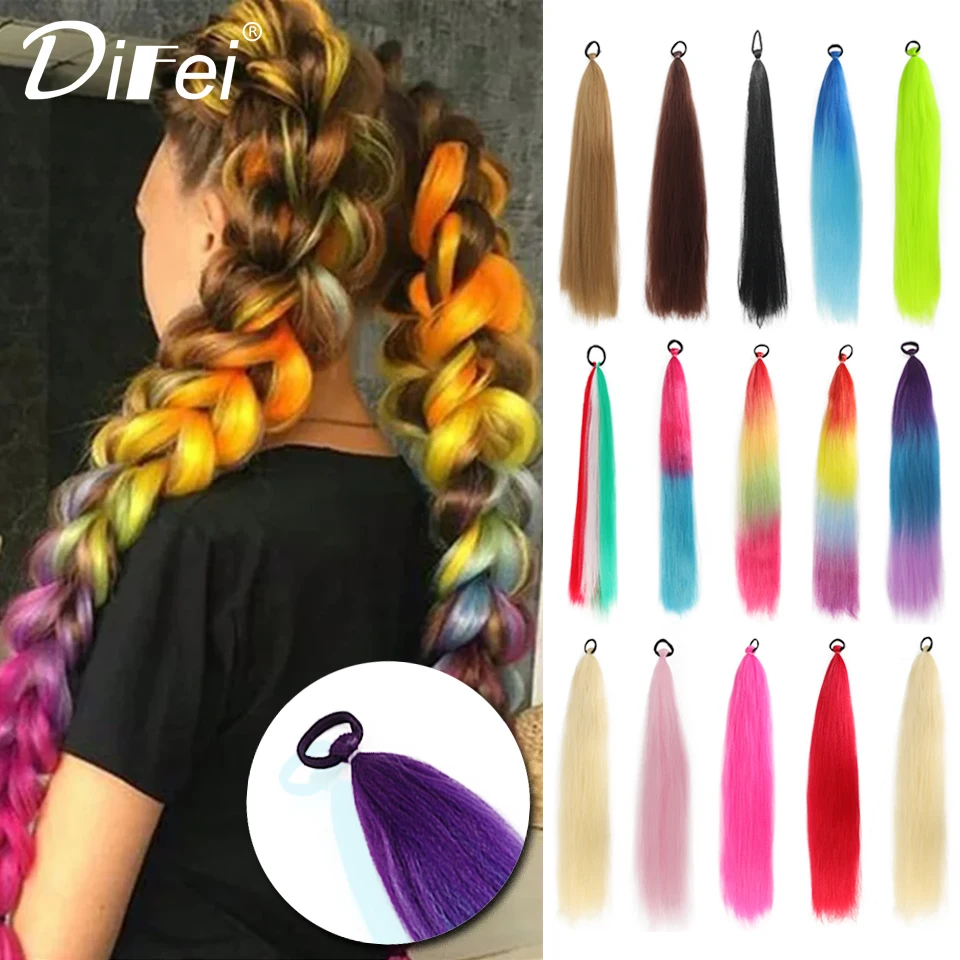 

DIFEI Long Straight Ponytail Synthetic Wig Girls Randomly Weave New Hair Style Colorful Fluffy Long Straight Ponytail Wig