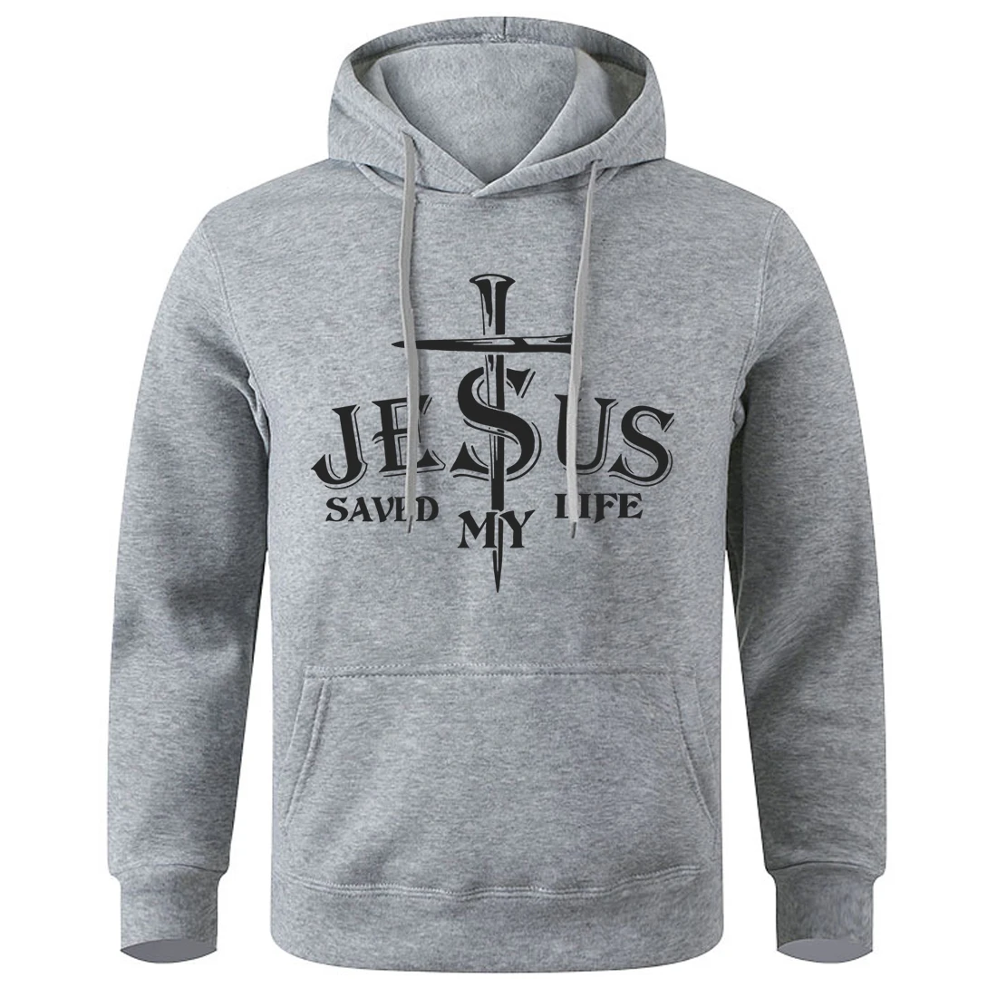 Saved My Life Print Sweatshirt Men Fashion Round Neck Comfortable Hooded Warm Casual O-Neck Hoodies Simple Fit Personality Tops