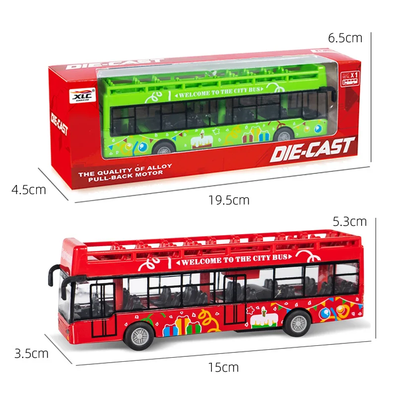 Legering autospeelgoed terugtrekken, dubbele lagen bus metalen speelgoedvoertuigen, duurzame mini-modelauto's voor jongens meisjes geschenken willekeurige kleur