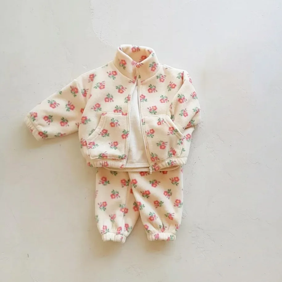 2026 Spring New Baby Plus Velvet Thick Sweatshirt Set Boys Girls Fleece Zipper Coat + Pants 2pcs Suit Children Casual Sports Set